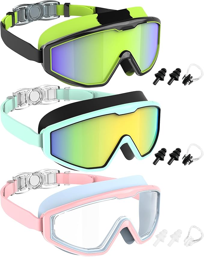 NSSIW Swim Goggles Swimming Kids-Goggles: Anti Fog No Leak with Nose Clip Earplugs for Girls Boys Youth 6-14 3 Pack-StrideForce Fitness