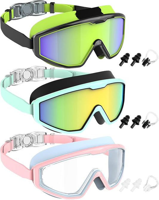 NSSIW Swim Goggles Swimming Kids-Goggles: Anti Fog No Leak with Nose Clip Earplugs for Girls Boys Youth 6-14 3 Pack-StrideForce Fitness