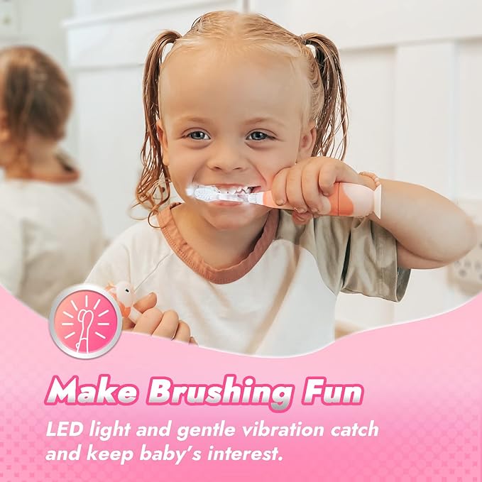 Papablic Toddler Sonic Electric Toothbrush Kids for Ages 1-3 Years, Baby Electric Toothbrush with Cute Unicorn Cover and Smart LED Timer, 4 Brush Heads (Doris)