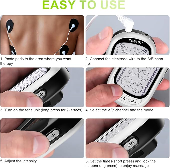 Dual Channel TENS EMS Unit Large Screen 24 Modes 36 Levels Intensity Muscle Stimulator, Rechargeable Electric Pulse Massager TENS Machine for Lower Back Neck Shoulder Pain Relief with 10 Pads-StrideForce Fitness