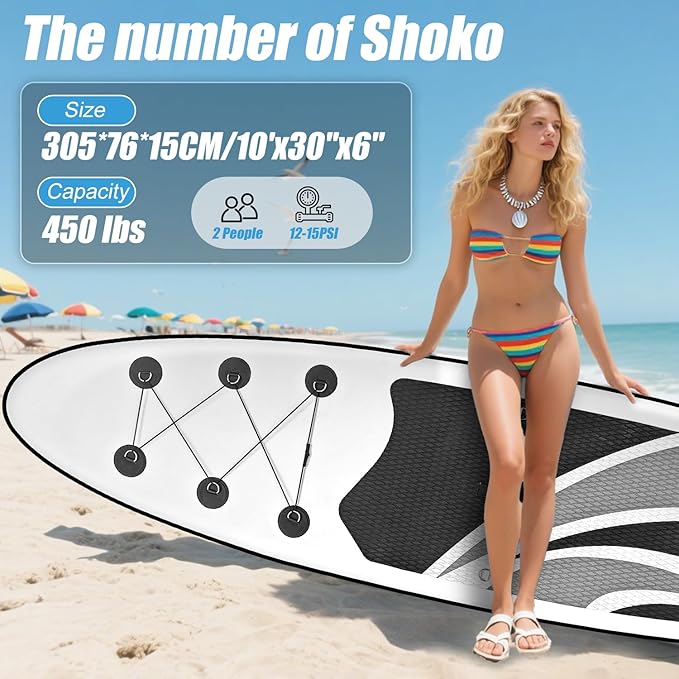 Inflatable Stand Up Paddle Board 10‘x30‘‘- Ultra-Light SUP with Backpack, Pump, Paddle, Coil Leash, 3 Fins, Repair Kit, Stable Design, Non-Slip EVA Deck for Adults & Youth-StrideForce Fitness