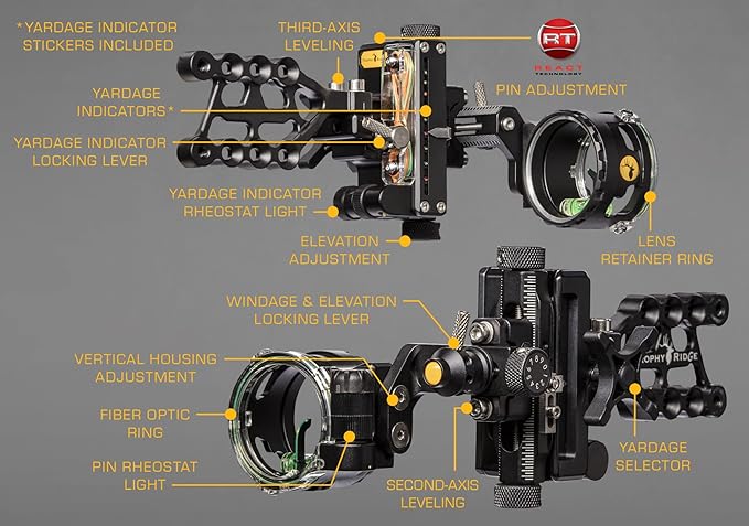 Trophy Ridge React One Pro Bow Sight - Accuracy up to 100 Yards, Tool Less Windage and Elevation Adjustability, 2nd/3rd Axis Leveling, Adjustable Click Light-StrideForce Fitness