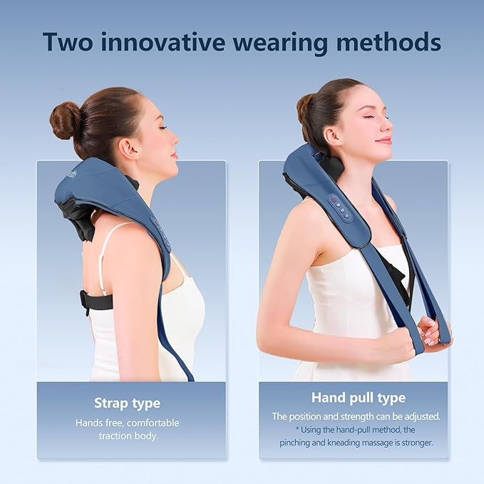 Cozyhealth Neck Massager for Neck and Shoulder with Heat, Shiatsu Neck and Upper Back Massager, Portable Cordless Electric Kneading Neck Massager for Pain Relief Deep Tissue (Dark Blue)
