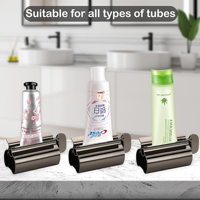 Toothpaste Squeezer - Metal Tube Squeezer Stainless Steel Tube Wringer UDQYQ Toothpaste seat Holder Stand (Black)