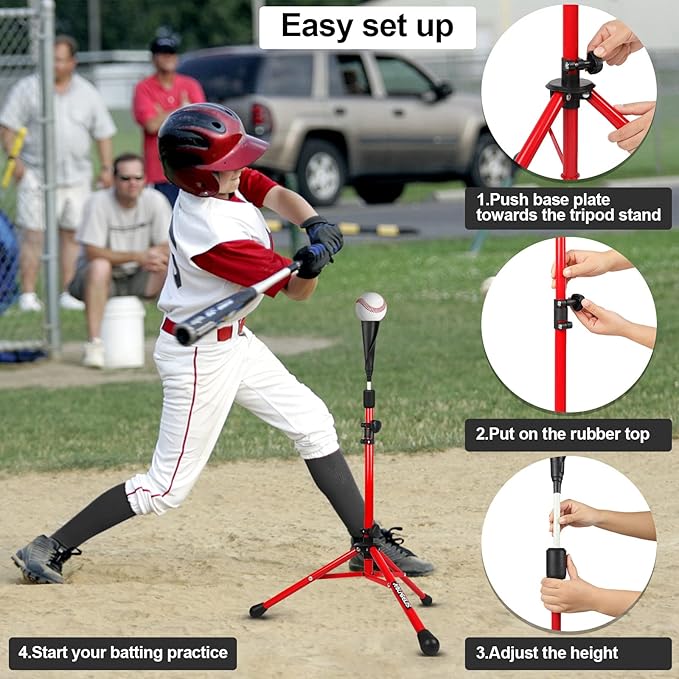 Baseball Tee Batting Tee Softball Tee Portable Travel Hitting Tee,Easy Adjustable Height,Stable Tripod Stand-StrideForce Fitness