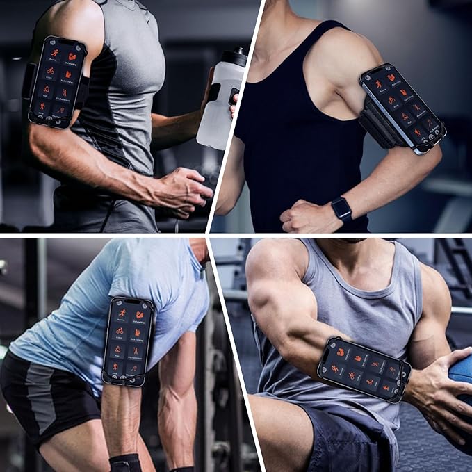 Armband Phone Holder 360° Rotation & Detachable, Compatible with iPhone 15/14/13/12/Pro/Pro ect., for Samsung, and More Fits 4''-6.5'' Phones Ideal for Walking Running-StrideForce Fitness