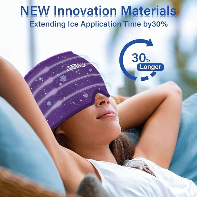 iTHERAU Migraine Relief Cap, Migraine Ice Head Wrap, Headache Ice Hat, Cold Therapy Headache Relief Cap for Migraine Eyes Mask Purple Headache Ice Pack for Puffy Eyes, Tension, Sinus & Stress Relief-StrideForce Fitness