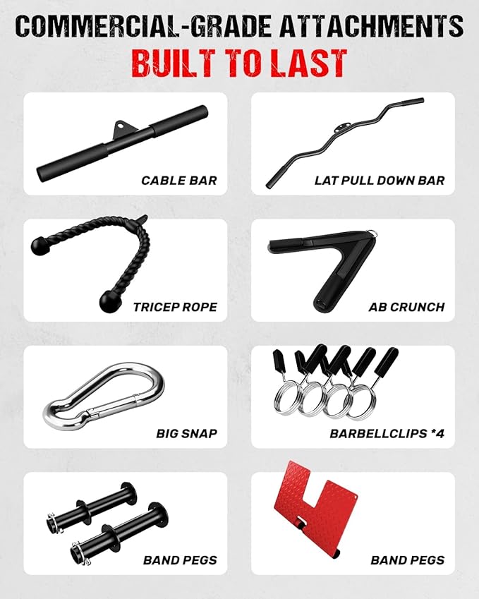 LS01 LAT Pulldown Machine, LAT Row Cable Machine with AB Crunch, LAT Tower with Cable Row Attachments, 3 in 1 Pulley Stations for Home Gym-StrideForce Fitness