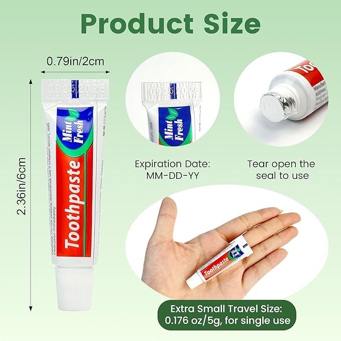 200 Tubes Travel Size Toothpaste in Bulk, Mini Small Toothpaste Mint Flavor Toothpastes for Guests Homeless Hotel Charity Toiletries Camping, 0.176oz/5g