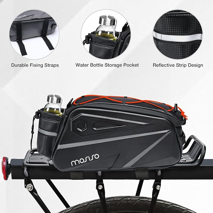 MOSISO Bike Rack Bag, Waterproof Bike Rear Rack Handbag Bicycle Trunk Bag, 14L EVA Mountain Bicycle Rear Seat Storage Saddle Pouch Cycling Luggage Pouch with Shoulder Strap, Red-StrideForce Fitness