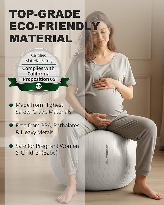 Trideer Extra Thick Yoga Ball Exercise Ball, 5 Sizes Gym Ball, Heavy Duty Ball Chair for Balance, Stability, Pregnancy, Quick Pump Included-StrideForce Fitness