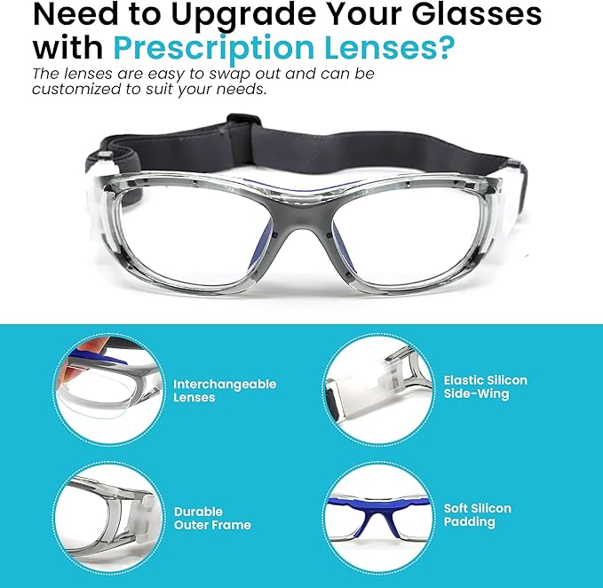 BLUE CUT Safety Basketball Goggles For Kids for Outdoor Sports Activities Anti Fog Replaceable to Prescription Lenses-StrideForce Fitness