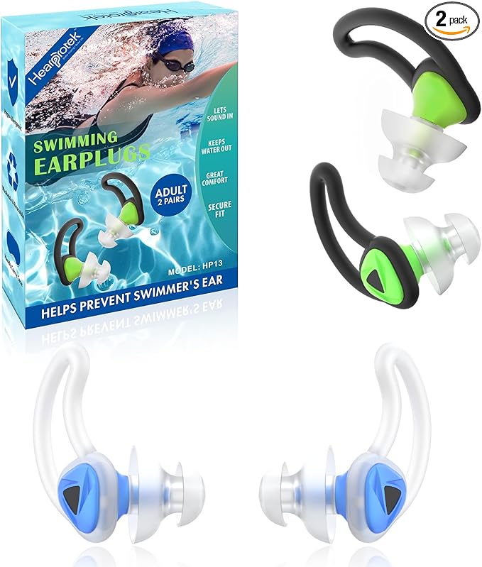 Hearprotek Swimmer Ear Plugs, [2 Pairs] Custom-fit Water Protection Adult Swimming earplugs for Swimmers Pool Shower Bathing and Other Water Sports(Blue&Green)-StrideForce Fitness