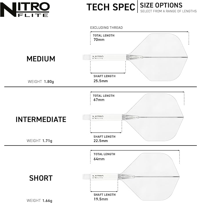 RED DRAGON Darts – Nitro Flite Integrated Flight & Shaft System – No.2 Shape and Design - Available in Short, Intermediate & Medium - Available in Variety of Colours - Professional Darts Accessories-StrideForce Fitness