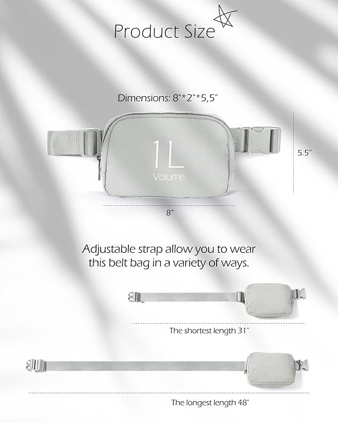 ODODOS Unisex Mini Belt Bag with Adjustable Strap Small Fanny Pack for Workout Running Traveling Hiking, Light Grey-StrideForce Fitness