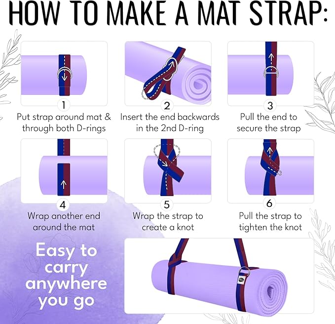 TECEUM Yoga Strap & Mat Strap – 2 IN 1 – Cotton – 6 ft 8 ft 10 ft (30+ colors) – Adjustable Non-Slip Belt for Yoga, Pilates, Stretching, Physical Therapy, Fitness & Home Workout – For Carrying Mats-StrideForce Fitness