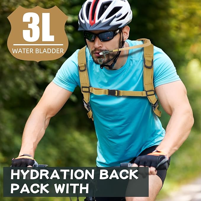 4 Pack Tactical Hydration Backpack with 3L Water Bladder Military Daypack Water Backpack Lightweight Hydration Back Pack for Running Cycling Climbing Hiking for Men Women-StrideForce Fitness