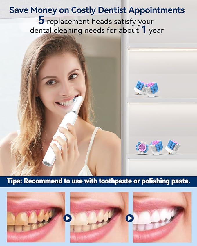 Tooth Polisher, Teeth Whitening Kit Teeth Stain Remover with 5 3D White Replacement Brush Heads and 3 Tooth Polish Paste, Rechargeable Teeth Cleaning Tools Dental Kit Oral Care Tools