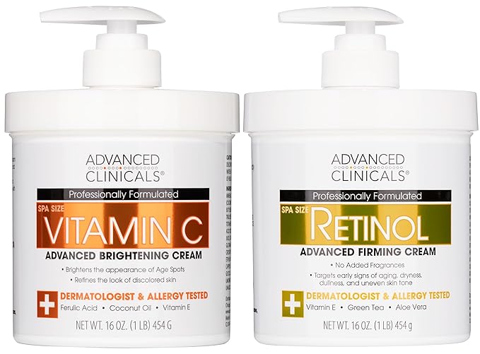Advanced Clinicals Retinol Body Lotion + Brightening Vitamin C Lotion 2pc Skincare Set For Women & Men | Body Cream & Face Moisturizer Set Helps Improve The Look Of Dark Spots & Uneven Skin Tone, 2PC-StrideForce Fitness