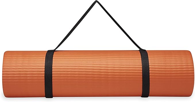 Gaiam Essentials Thick Yoga Mat Fitness & Exercise Mat with Easy-Cinch Yoga Mat Carrier Strap, 72"L x 24"W x 2/5 Inch Thick-StrideForce Fitness