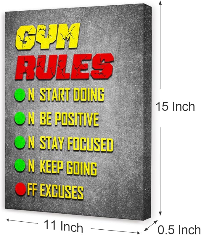 Gym Quotes Wall Art,Inspirational Workout Wall Decor,Gym Rules Canvas Wall Art for Exercise Fitness Room-StrideForce Fitness