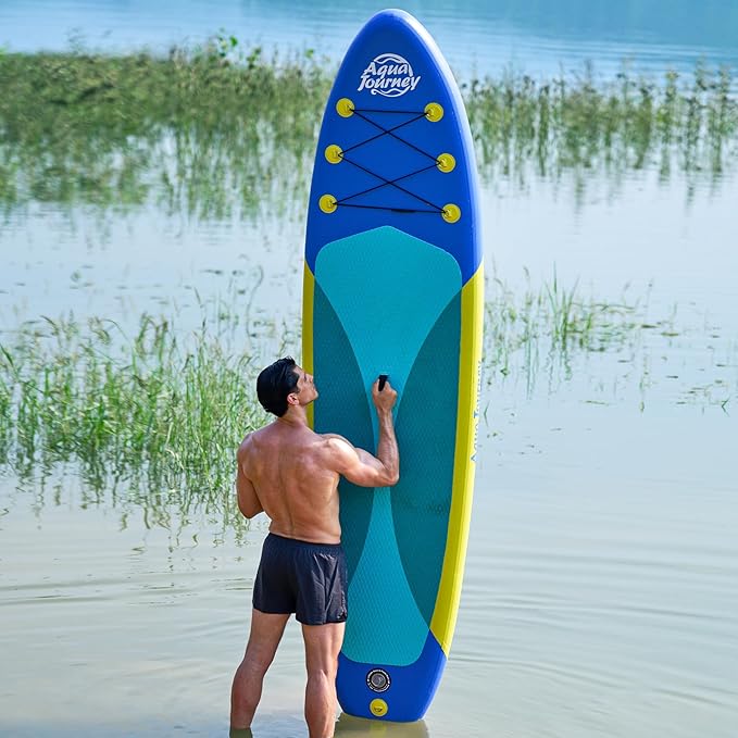 10'6"Inflatable Stand Up Paddle Board Ultra Portable-Lightweight & Stable|All-in-One Kit w/Aluminum Paddle, Dual-Action Pump & Backpack|Lakes & Oceans Ready for Family Recreation by Aquajourney-StrideForce Fitness