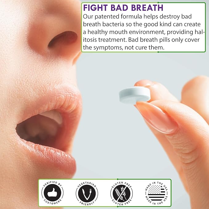 Oral Probiotic Supplement with BLIS K12 4 Billion CFU - Now Dairy Free 60 Day Supply Bottle for Bad Breath, Strep, Cavities, Gum Oral and Dental Health - Sugar Free - USA Made - 60 Count