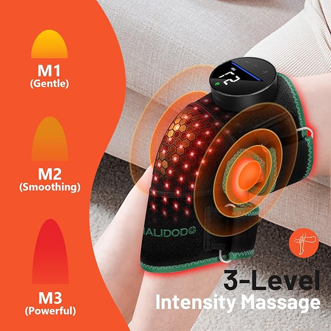 HALIDODO Red Light Therapy & Vibration Massage Knee Brace - Wireless Rechargeable Controller, 660nm&850nm Red Light Therapy Heated Device for Knee/Joint/Elbow/Shoulder Pain Relief, Green.-StrideForce Fitness