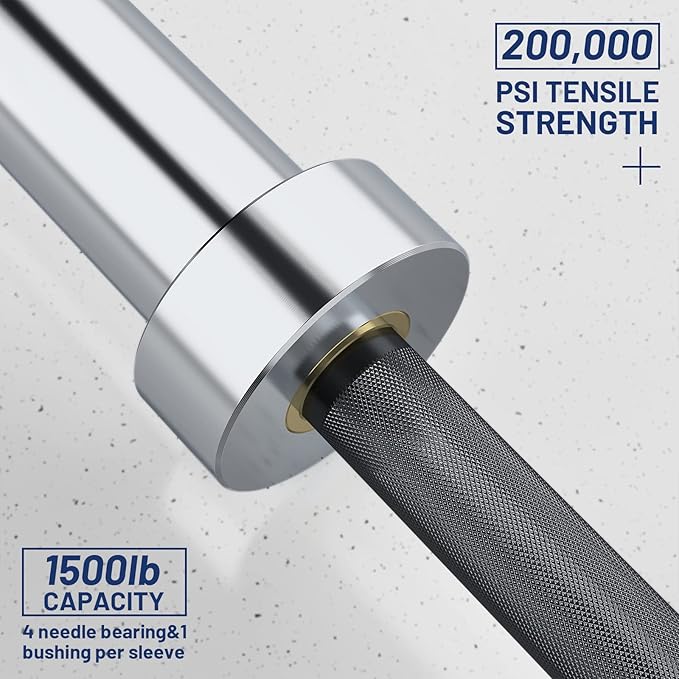 7ft Olympic Barbell Bar 45LB Load 1500lbs Capacity Available, for Gym Home Exercises, Weightlifting, Powerlifting for 2" Olympic Plates-StrideForce Fitness