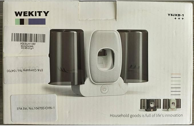 Toothbrush Holders for Bathrooms, Wekity Automatic Toothpaste Dispenser Space Saving Toothbrush and Toothpaste Holder，Toothbrush Holder Wall Mounted with 2 Cups for Bathroom (Grey)…