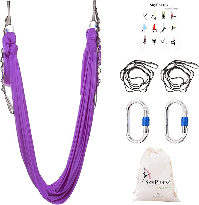 5.5 Yards Aerial Silks Yoga Swing Set - Aerial Yoga Hammock Kit Anti-Gravity Flying for Fitness, Low/Non Stretch Nylon Tricot Fabric Hardware Included for Dance-StrideForce Fitness