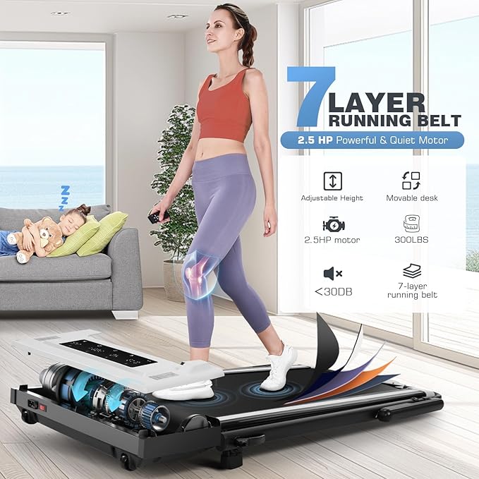 ANCHEER Walking Pad Treadmill with 12% Incline&Adjustable Height, 4 in 1 Under Desk Treadmills with Desk Workstation, Foldable Treadmill for Home 300lb,3 Type Control-StrideForce Fitness