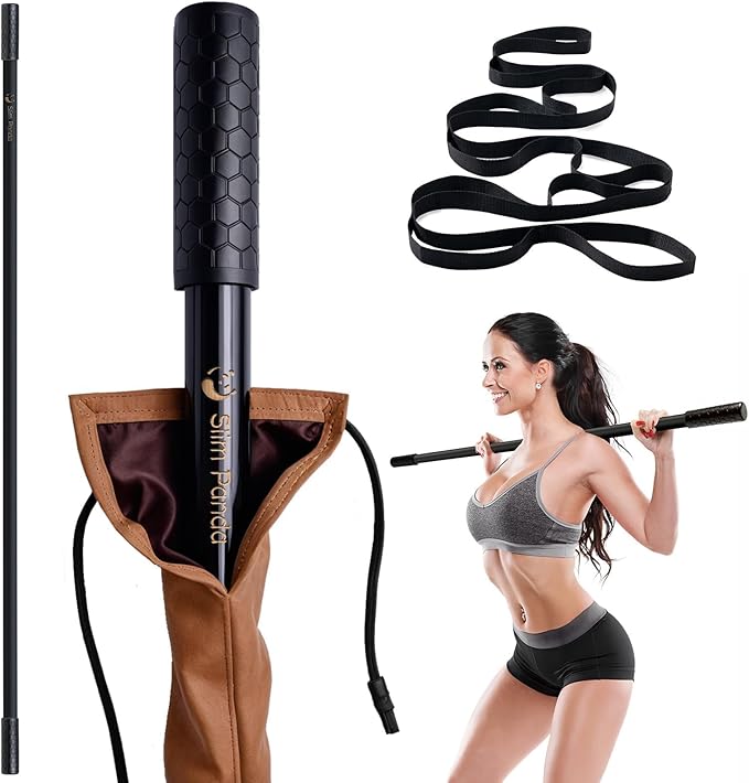 Slim Panda Yoga Stick, 5ft Natural Bamboo Stick with Rubber Ends, Exercise Stretching Stick for Yoga, Stretching, Balance and Correcting Posture, Rehabilitation Physical Therapy Aids-StrideForce Fitness