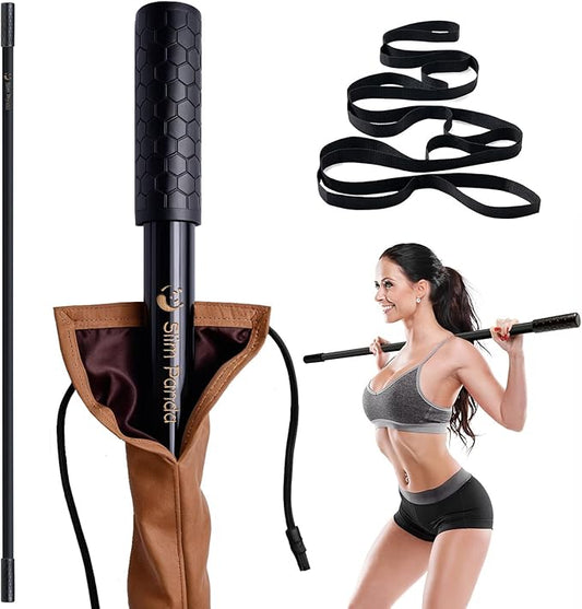 Slim Panda Yoga Stick, 5ft Natural Bamboo Stick with Rubber Ends, Exercise Stretching Stick for Yoga, Stretching, Balance and Correcting Posture, Rehabilitation Physical Therapy Aids-StrideForce Fitness