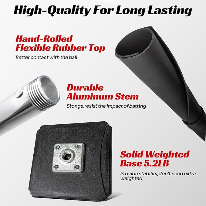 Portable Batting Tee,Height Adjustable from 25-37 inch Hitting Tee For Baseball and Softball, Easy Assemble Premium Baseball Tee with Rubber Top,Metal Base Softball Tee for Kids/Youths/Adults-StrideForce Fitness