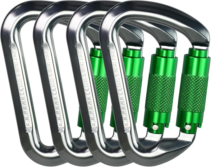 SEPEAK UIAA 30kN Climbing Carabiner Clips, Professional Heavy Duty Twist Locking Carabiners for Climbing,Mountaineering, Rappelling, Camping, Hiking, Swings, Large D Ring Hooks-StrideForce Fitness