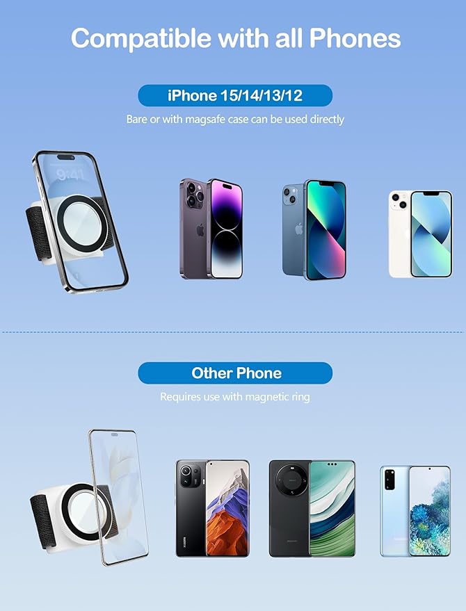 TOPGO Magnetic Running Phone Holder for iPhone, HD Mirror & Extendable Anti-Drop Rope for Gym/Yoga, 360° Rotatable Wrist Phone Holder, Fits iPhone 16 Pro & Android (Black, 2 Straps)-StrideForce Fitness