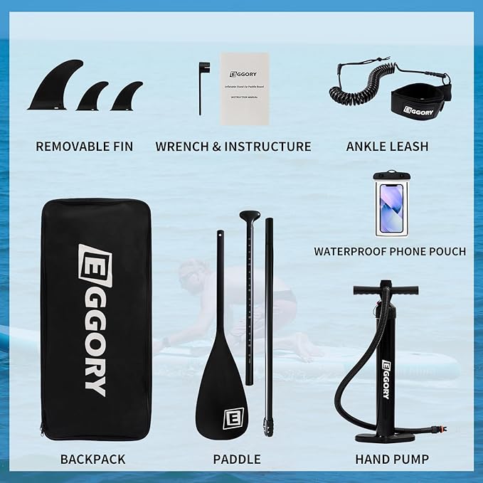 Inflatable Paddle Board,Stand Up Paddle Board Set, Extra Wide SUP Board with Removable Fin, Floating Paddle, Hand Pump, Waterproof Phone Pouch,Traveling Board-StrideForce Fitness