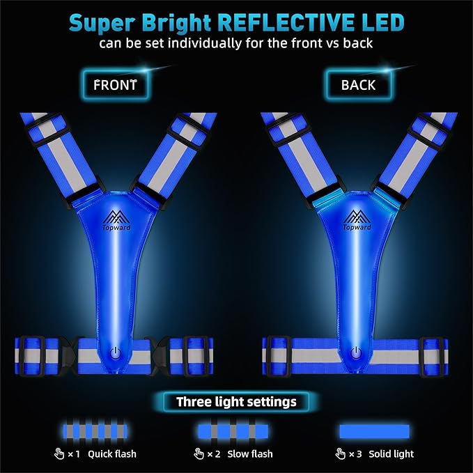 LED Reflective Vest Safety Gear, Light Up Vest for Night Walking Cycling, High Visibility Running Vest with Reflective Strips-StrideForce Fitness