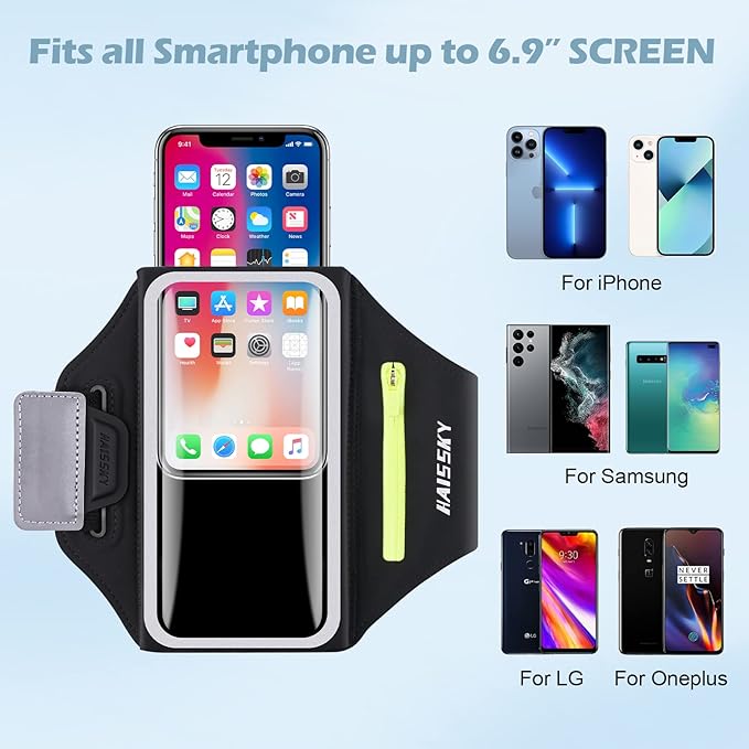 Running Armband [3D Design] with Key Pouch, Running Phone Holder for iPhone 16 15 14 13 12 11 Pro Max Plus, Samsung S25 S24 S23 S22 [Up to 6.9 Inch], Gym Workouts Sports Arm Band with Card Holder-StrideForce Fitness