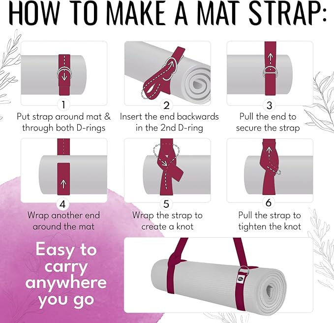 TECEUM Yoga Strap & Mat Strap – 2 IN 1 – Cotton – 6 ft 8 ft 10 ft (30+ colors) – Adjustable Non-Slip Belt for Yoga, Pilates, Stretching, Physical Therapy, Fitness & Home Workout – For Carrying Mats-StrideForce Fitness