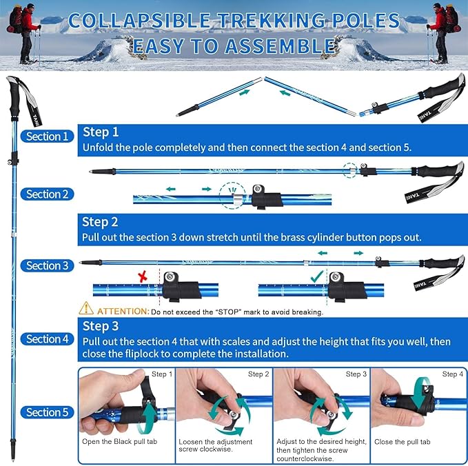 Trekking Poles - 1pc Sports Aluminium 7075 Anti Shock Walking Trekking Hiking Stick Pole,Ultralight Alpenstock,Adjustable Quick,Single Collapsible Pole-StrideForce Fitness