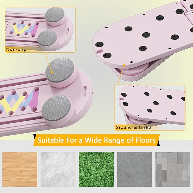 Pilates Reformer Board, 6 in 1 Portable & Foldable Pilates Reformer Set with Resistance Bands, Pilates Board for Home Workout, Multifunctional Abdominal Board-StrideForce Fitness