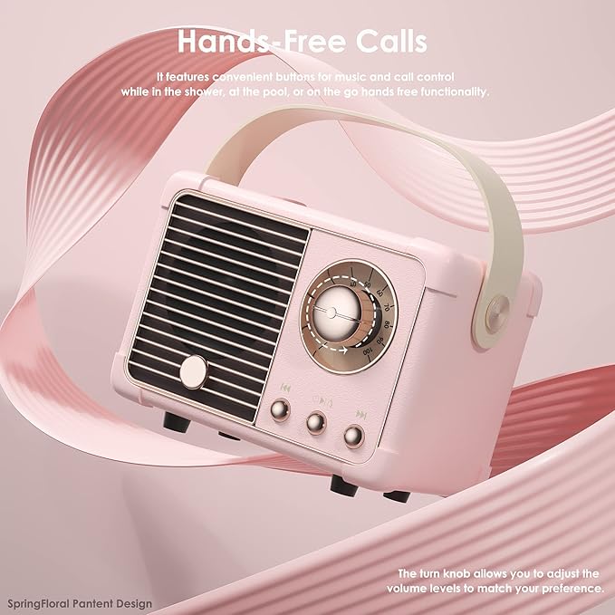 Retro Bluetooth Speaker, Wireless Vintage Small Speaker, Hands-Free Call,400mA Battery,TF Card,Aux Line, Portable Speaker for iOS Android Smartphone Home Office Gift Ideas Pink-StrideForce Fitness