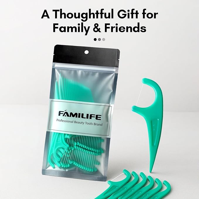 FAMILIFE Floss Picks 75 Count Mint Flavor, Dental Floss Picks for Adults & Kids, Strong Thread Flossers & Tooth Picks Flossers for Daily Oral Care Travel Floss Bag