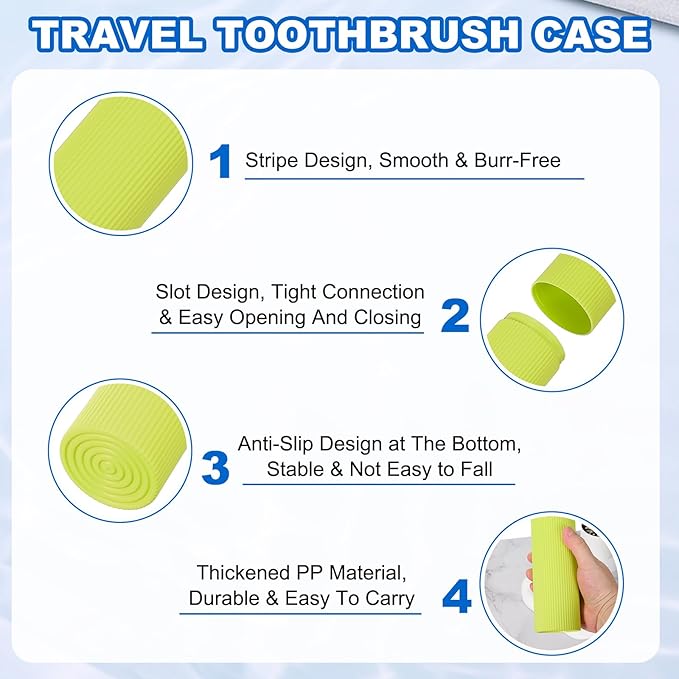 uxcell 2Pcs Travel Toothbrush Case, 7.9x2.4x2.4 Portable Travel Toothbrush Holder with Stripe, Plastic Toothpaste Container for Bathroom, Gym, Business Trip, Camping, Green