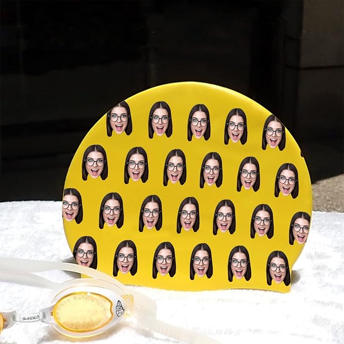 Custom Swim Cap with Photo Personalized Silicone Swim Cap for Men and Women Swimming Customized Swimmers Cap for Short and Medium Length Hair-StrideForce Fitness