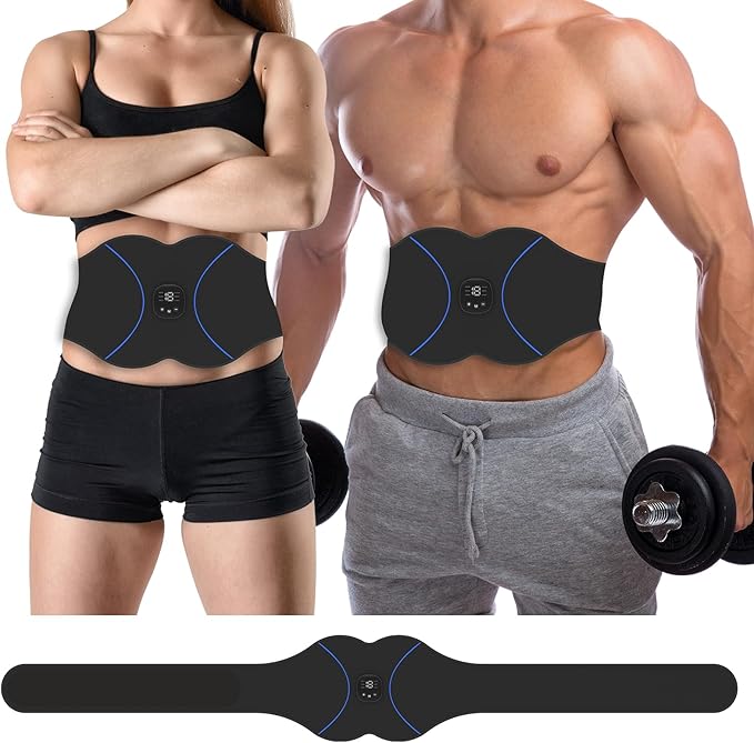 FDA Cleared, ABS Stimulator - EMS Muscle Stimulator, Portable Muscle Training for Abdomen, Abdominal Toning Belt, Fitness Ab Workout Equipment for Women and Men, Black Blue-StrideForce Fitness