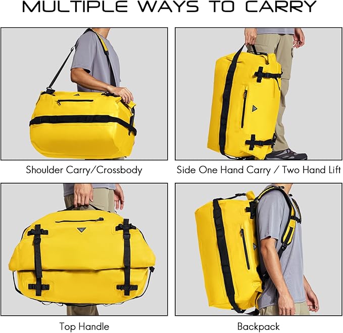 Haimont Large Waterproof Duffel Backpack Roll-Top Heavy Duty Dry Duffle Bag for Boating, Travel, Motorcycle, Kayaking, Camping, 60L-StrideForce Fitness