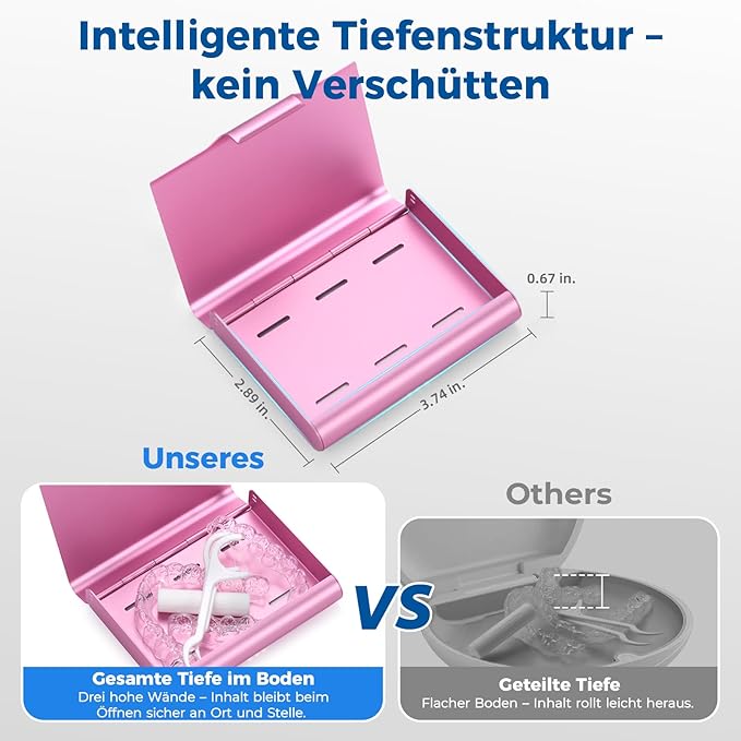 Aluminum Retainer Case for Invisalign Aligners, Partial Mouth Guard Case Denture Retainer Container Case Holder with Vent Holes, Slim Orthodontic Aligner Case for Traveling-1 Pack Pink